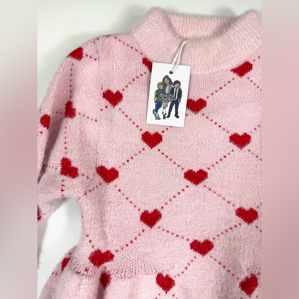 NWT LOLA AND THE BOYS Sweetheart Pink Mock Neck Sweater Dress Valentine Size 12T - Picture 4 of 10